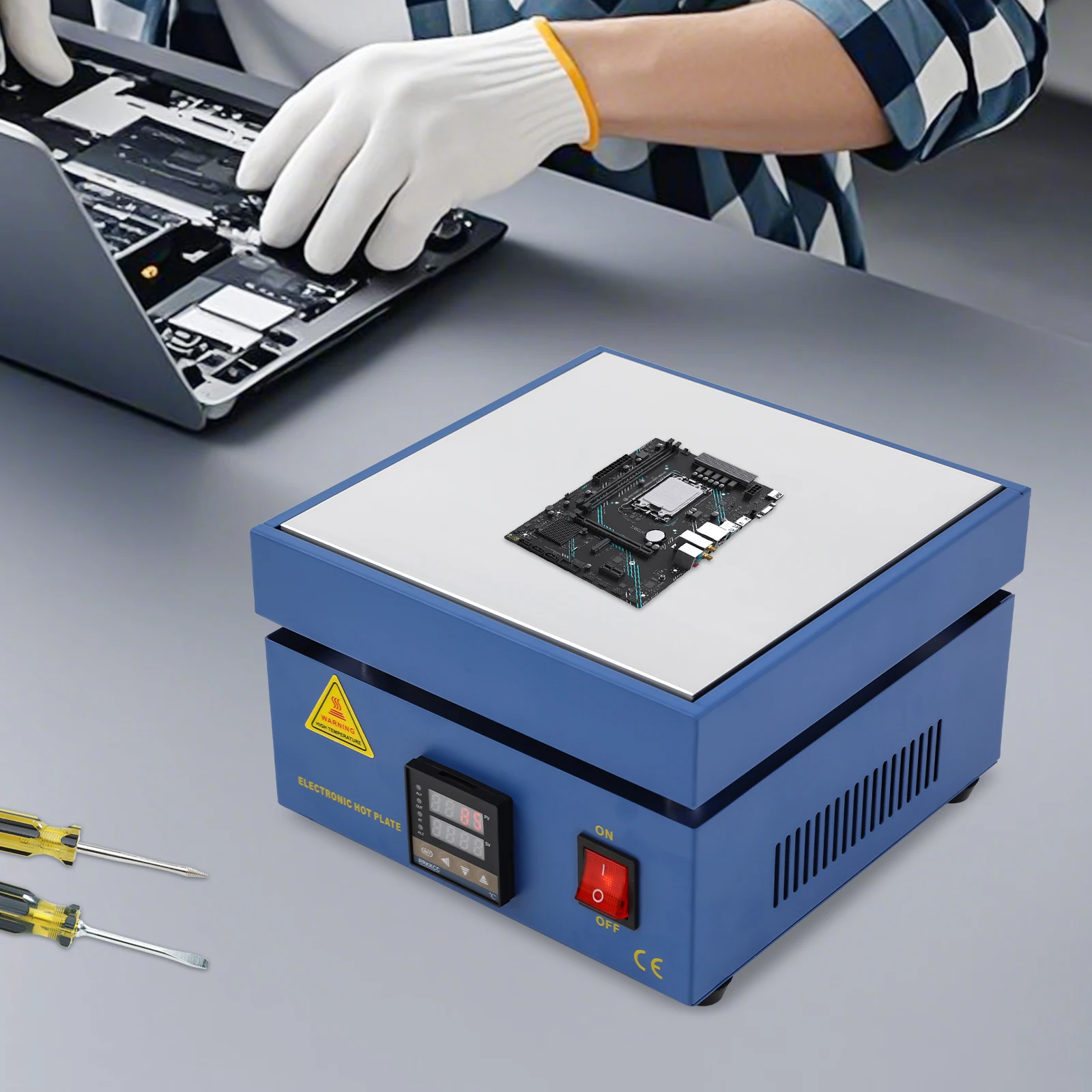 850W Electric Soldering Hot Plate Preheat Station with LED Display US Standard Anti-slip Pads Included for Precision Soldering