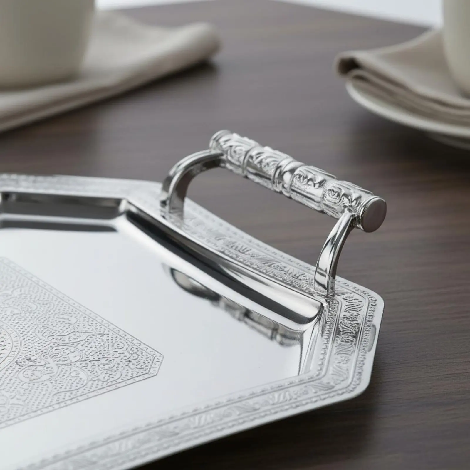 Ornate Serving Tray with Handles Elegant Design Embossed Stainless Steel Platter European Design Metal Tray Multi-Functional view 5