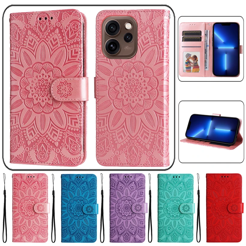 3D Sun Flower Luxury Wallet Flip Case For OPPO Reno 15 14 13 12 11 F FS Reno15 Pro Max 5G Shockproof PU+TPU Leather Phone Cover