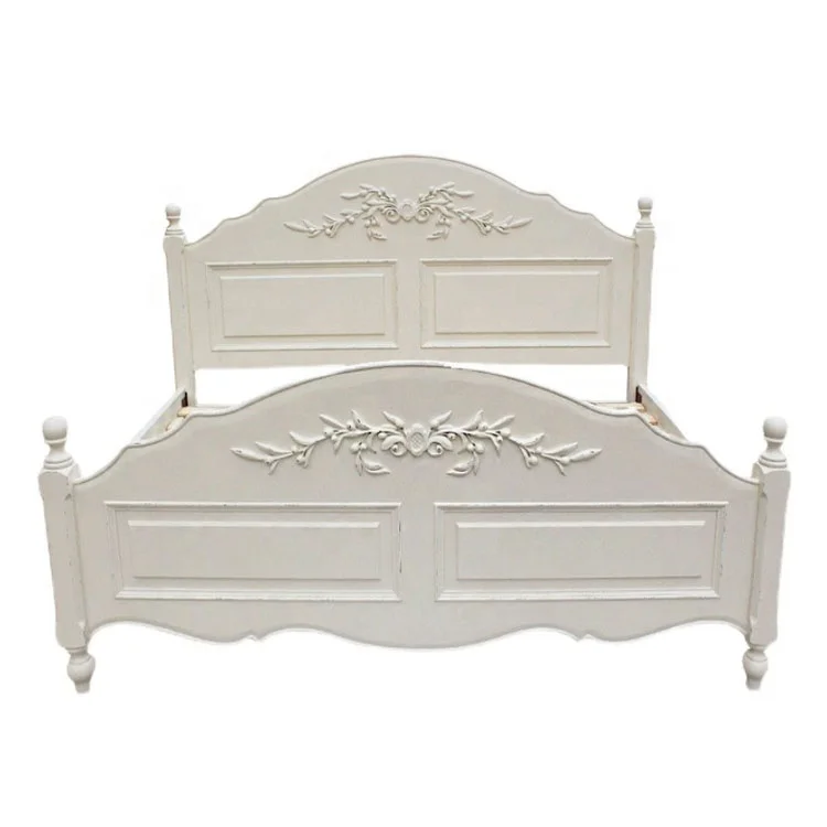 

* Modern Vintage Oak King American Solid Wood Bedroom Furniture Carved Soft Bed for Home Use