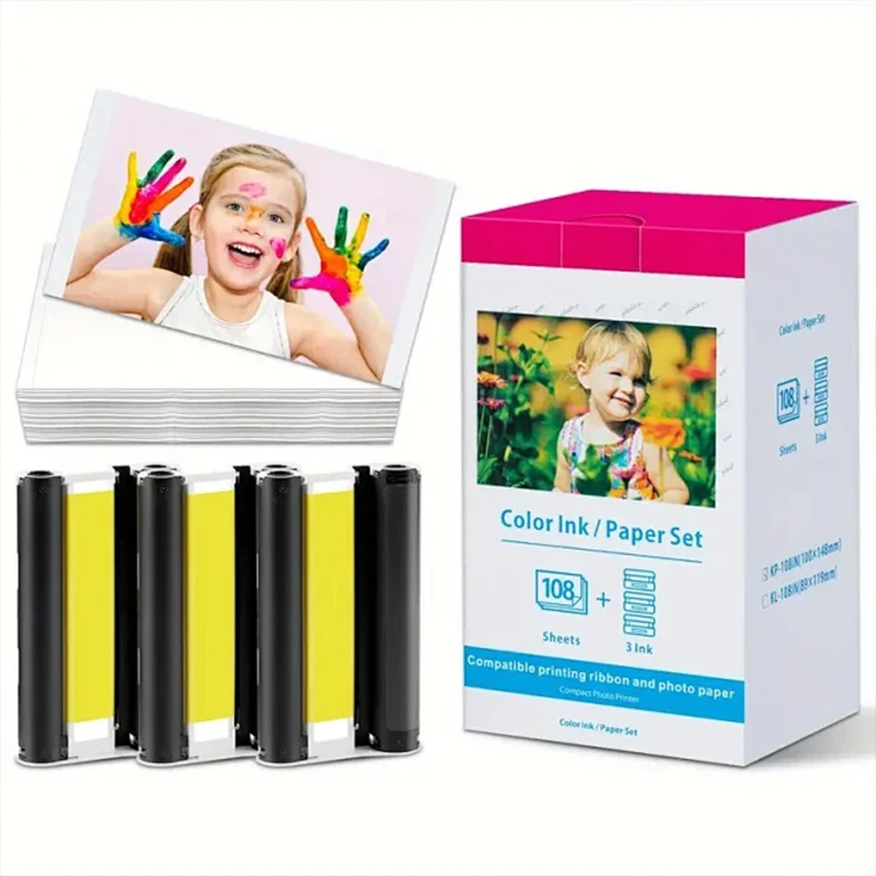 Cartuchos de tinta KP108IN compatíveis com Canon Selphy CP Papel fotográfico 4 "x 6" Selphy CP1500 CP1300 CP1200 CP910 CP900 CP760