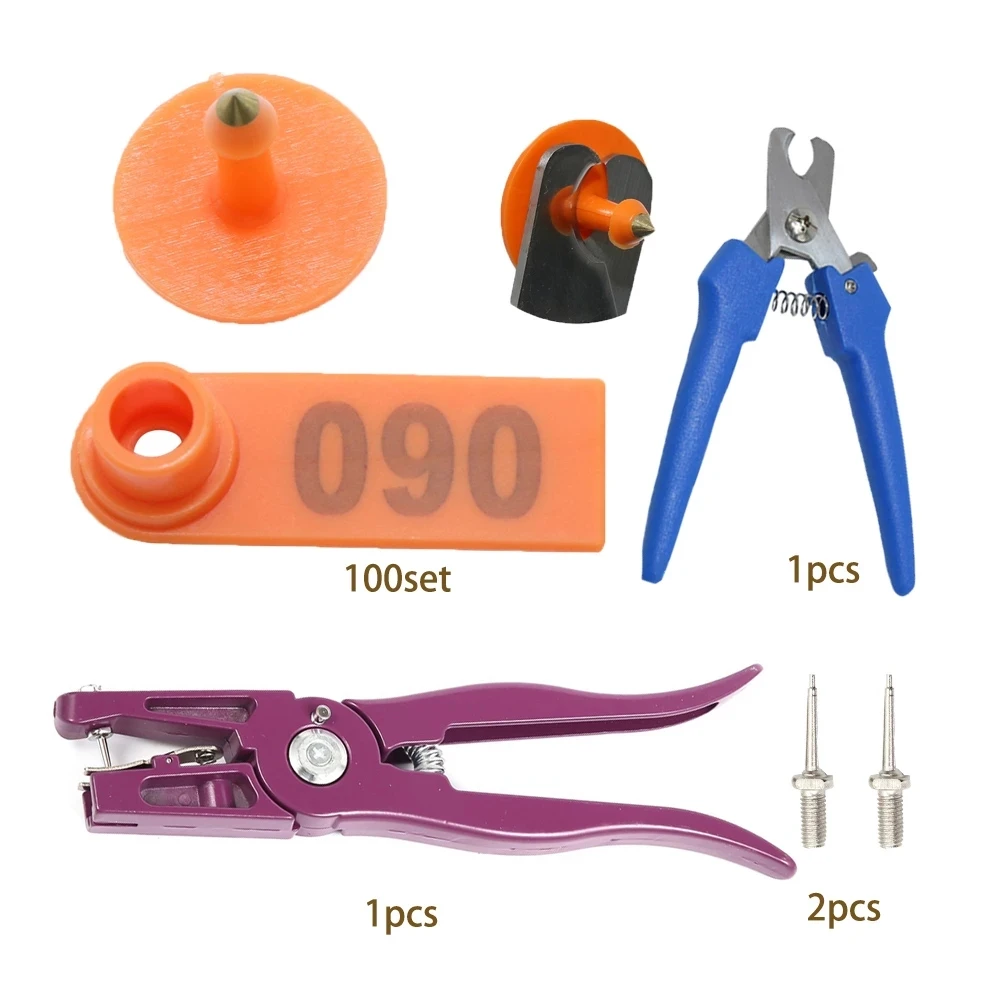 100Pc Goat Ear Tag Card Sheep Pig Ear Marker Card 2 Ear Tag Pliers Needle Clip Animal Identification Kit Tagger Livestock