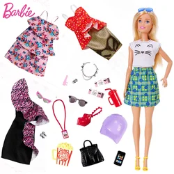 Original Barbie Mix Dolls Clothes dress Bag High-heeled Shoes Necklace Clothing Change Set Toys For Girls fashion Accessories