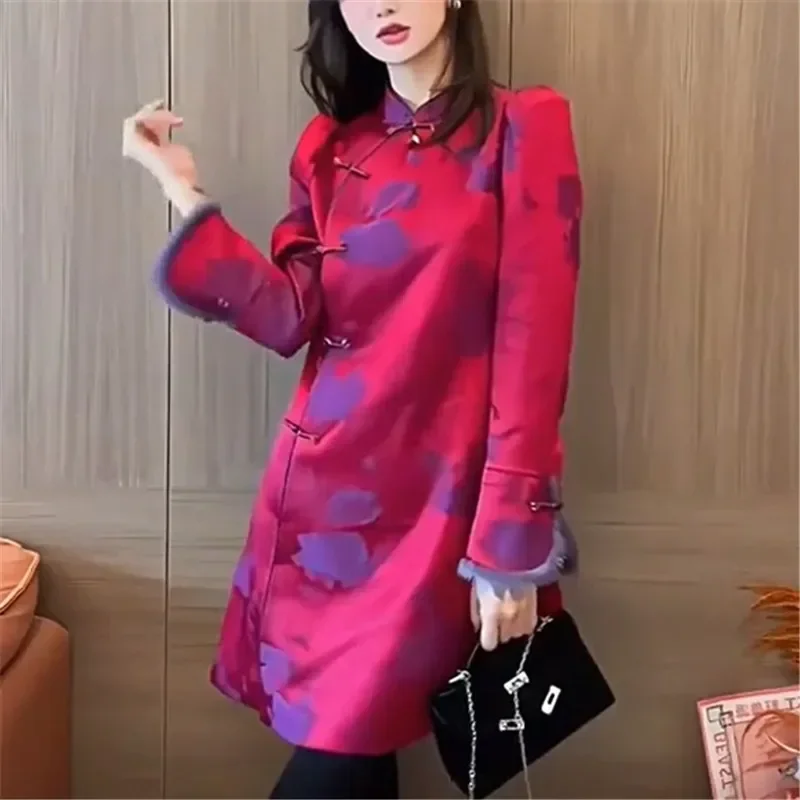 Chinese Style Printed Blouse Women Puff Sleeeve Fringed Spliced Shirt for Woman High-end Retro Buckle Womens Tops