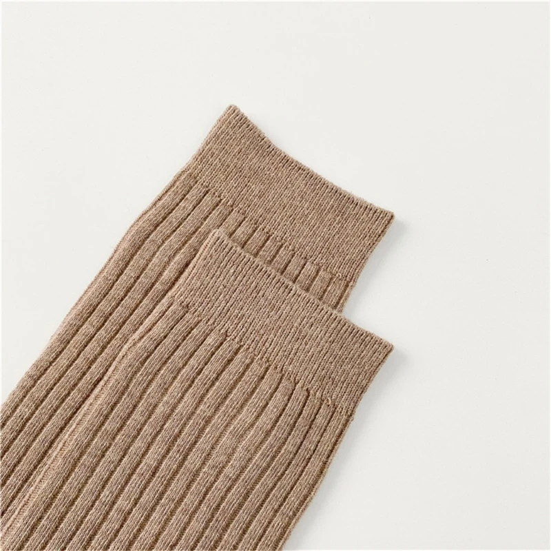 Women Cotton Long Socks Harajuku Plain Solid Color Ribbed Knitting Stockings