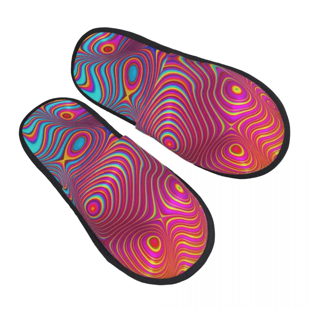 Custom Colorful Groovy Trippy Vibrant Spiral Fractal Slippers Memory Foam Warm Soft Women House Slipper Indoor Cozy Shoes