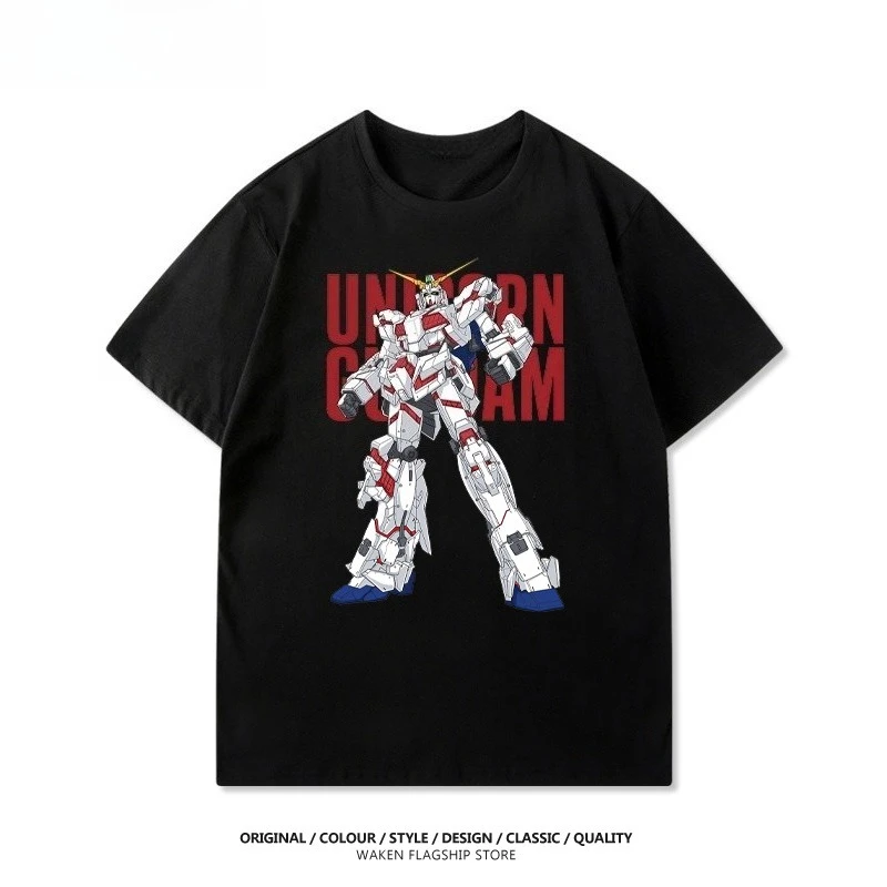 

Mobile Suit Gundam Animation Derivatives Loose Short-sleeved Men's and Women's T-shirts Summer Mecha Printing Casual Clothing