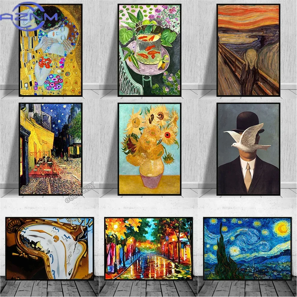 Peintures d'art célèbres de Salvador Dalí, Van Gogh, Gustav Klimt, impressions sur toile, affiches, art mural, tableaux à suspendre pour le salon
