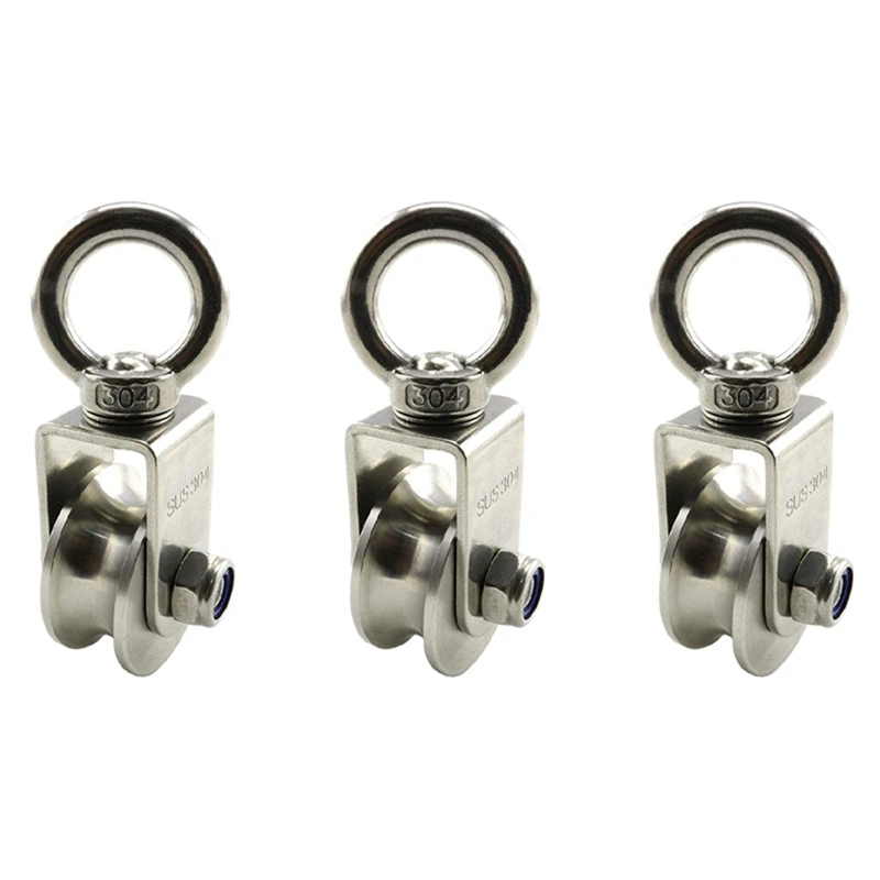 

3X U Type Swivel Pulley Stainless Steel Duplex Bearing Silent Detachable 360 Degree Rotation Heavy Duty Traction Wheel