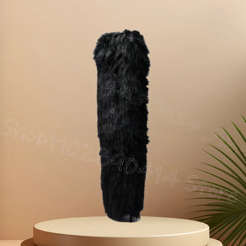 Beige Fur Turned Over Pointed Toe Boots Slip On Women Shoes Thin High Heels Fashion Party Runway Dating 2025 Zapatos Para Mujere