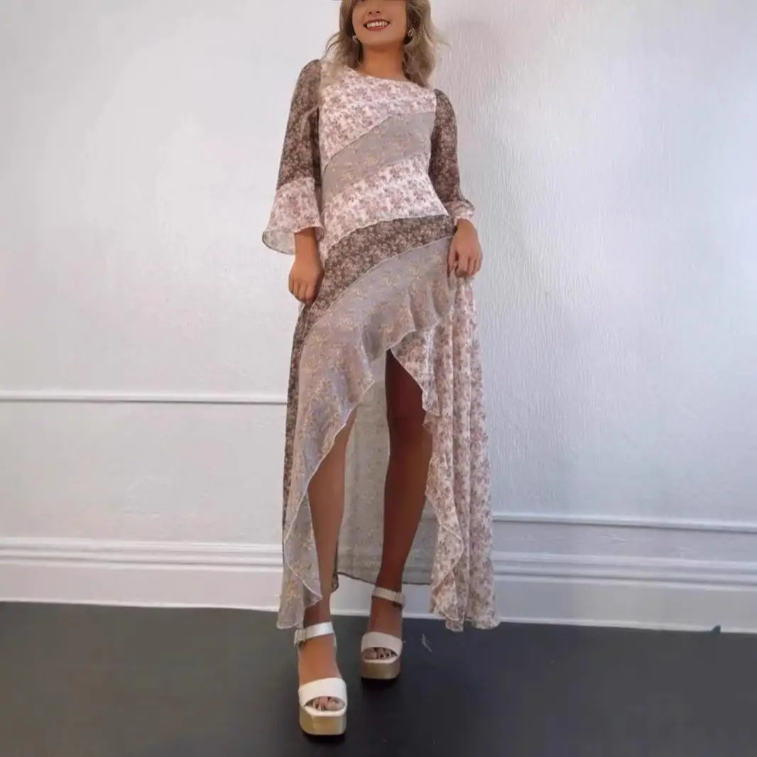 

Ele Commuter Повседневная круглая женская модная женская одежда с цветочным принтом Ne Dr Western Sle