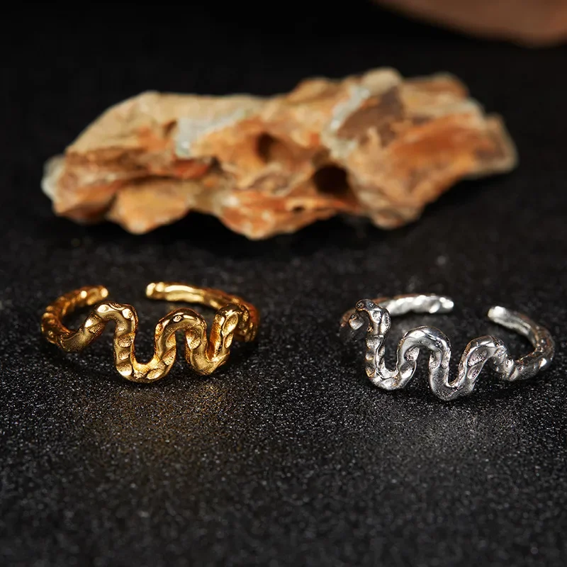 Ins style Korean version original design niche abstract art S925 sterling silver ring women's fashion sweet does not fade