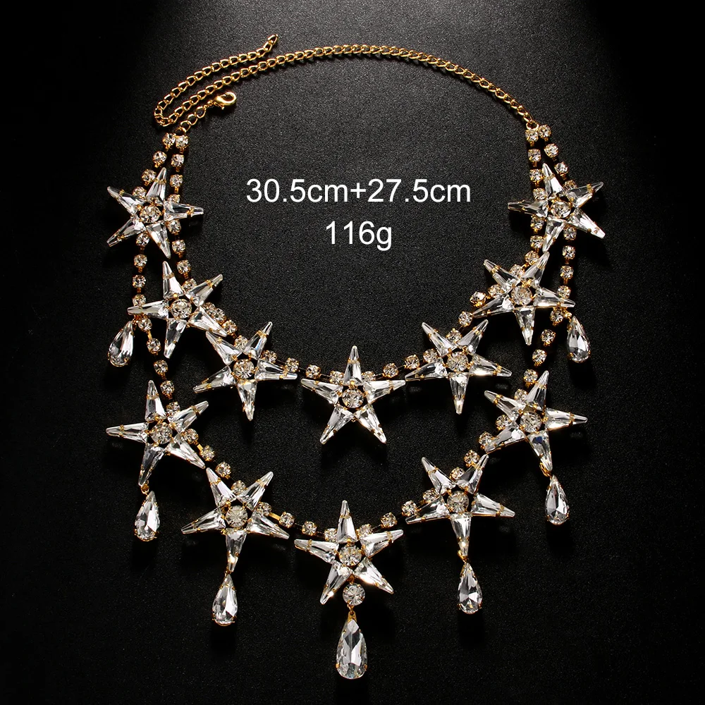 Stonefans Statement Exaggerate Star Choker Necklace Costume Jewellery Dramatic Water Drop Lady Rhinestone Necklace Girl Gifts