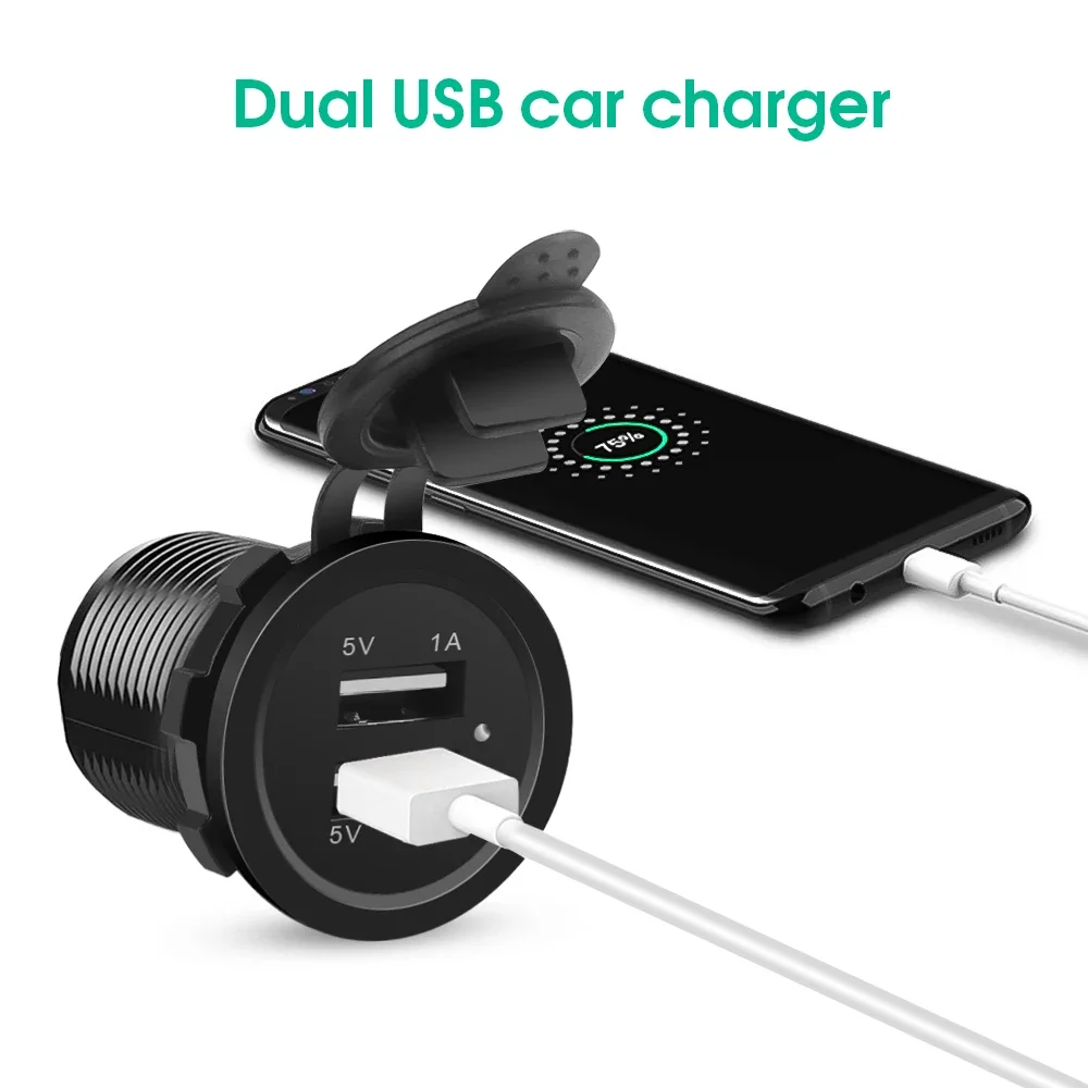12V Dual USB Car Charger with Panel Waterproof Power Adapter Socket Outlet With LED Indicator for Vehicle Boat Truck Motorcycle