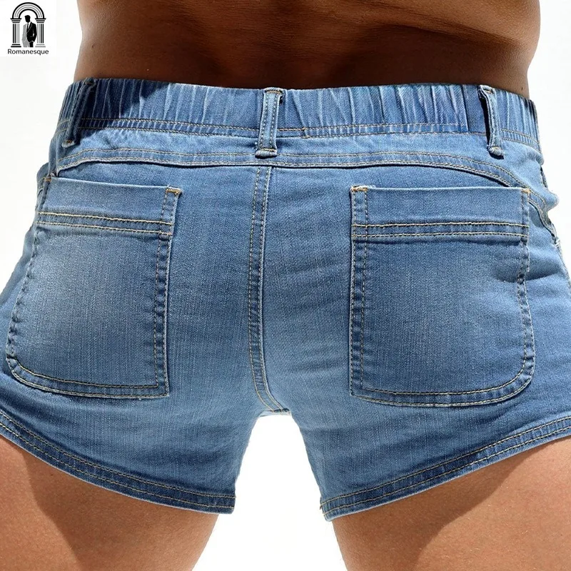 2026 Summer Men's Light Blue Denim Shorts Slim Fit Elastic Waist Beach Hot Pants Casual Skinny Short Jeans For Men Streetwear view 3