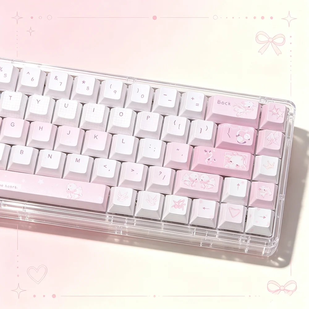 128‑Key Sweet Pink Sheep PBT Keycap Set 5‑Side Dye‑Sublimation Cherry Profile Cute Animal Keycaps Compatible with MX Switches