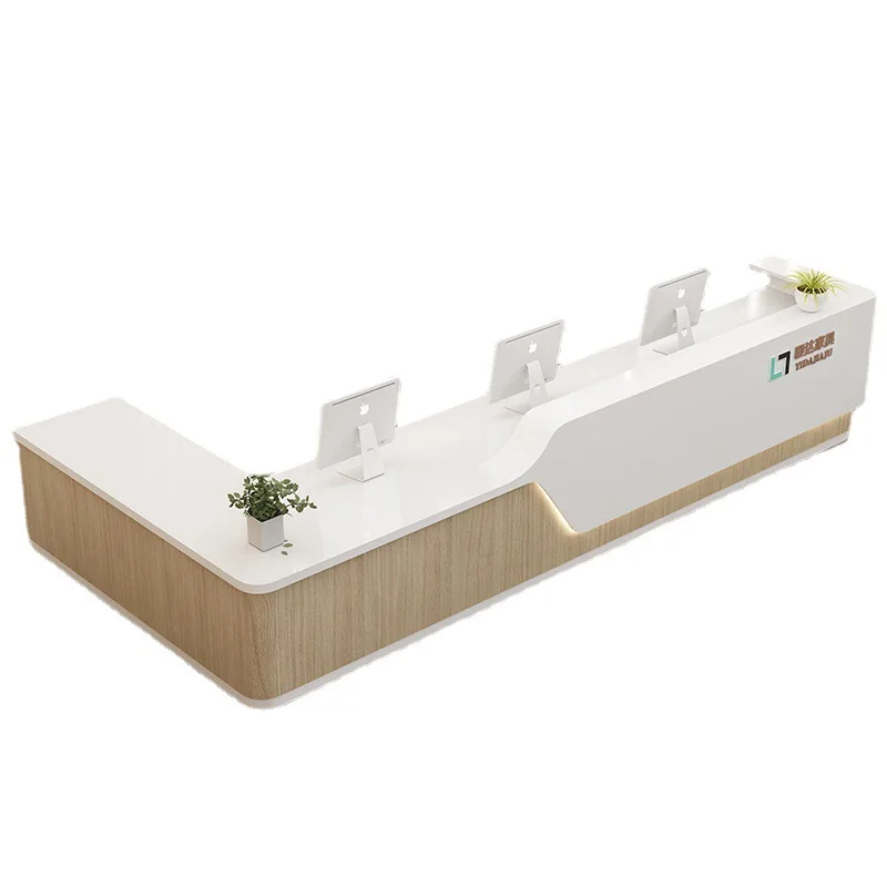 For L shaped reception deskmodern fashion hospital reception MDF+baking paint glossy reception desk for market service senter