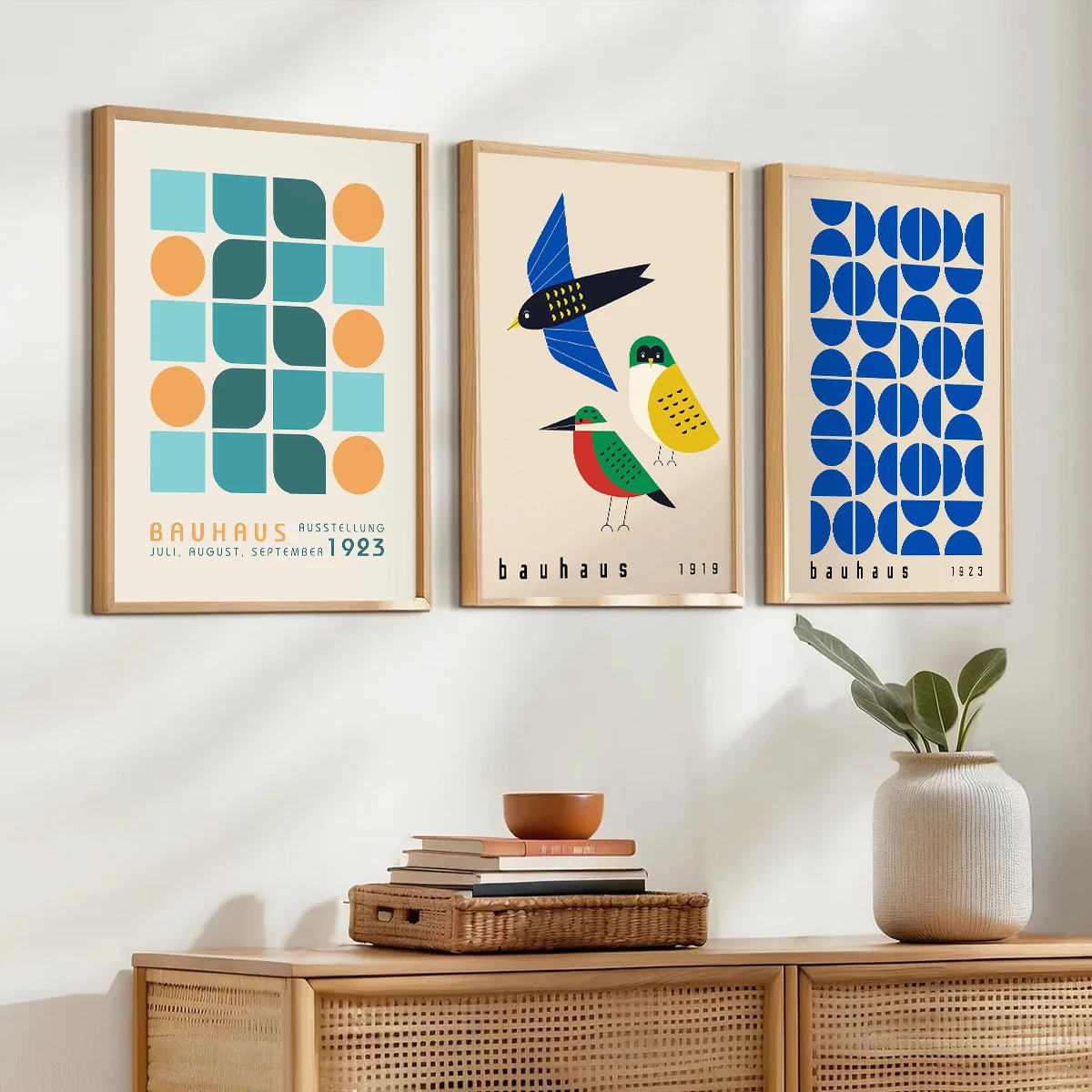 Green Bauhaus Geometric Canvas Prints Mid-century Bauhaus Eye Wall Art Posters for Modern Living Room Bedrooms and Home Decor