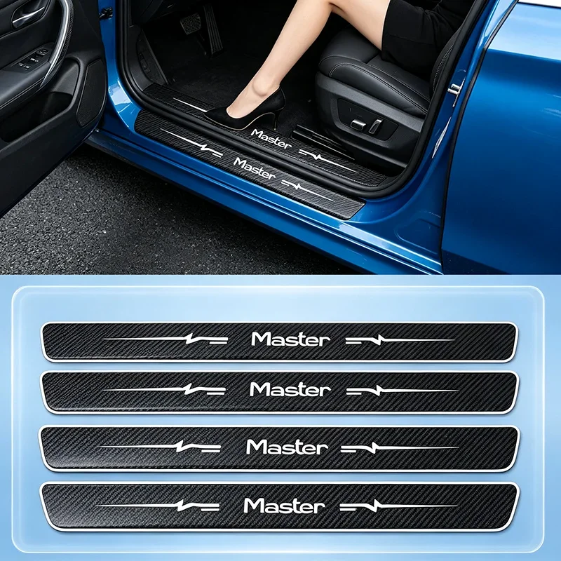 Car Door Sill Scuff Plate Trunk Bumper Scratch Guard Stickers for Renault Master Badge Carbon Fiber Door Pedal Protective Strips