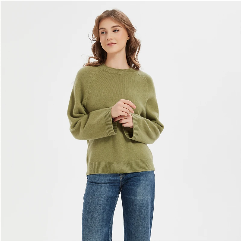 BAHTLEE-Women's 100% Australia Wool Sweater, O-neck Pullovers, Long Sleeves, Knitted Jumper, Loose-Fitting, Warm, Winter