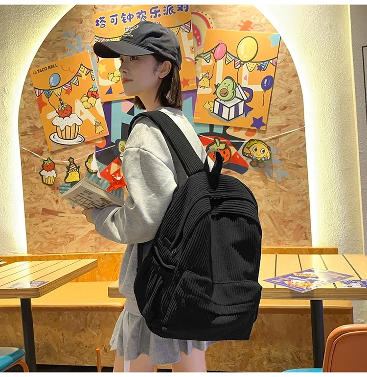 Solid Nylon Soft Sewing Thread Zipper School Bags 2026 High Quality Large Capacity Bags Corduroy Casaul Softback Youth Backpack