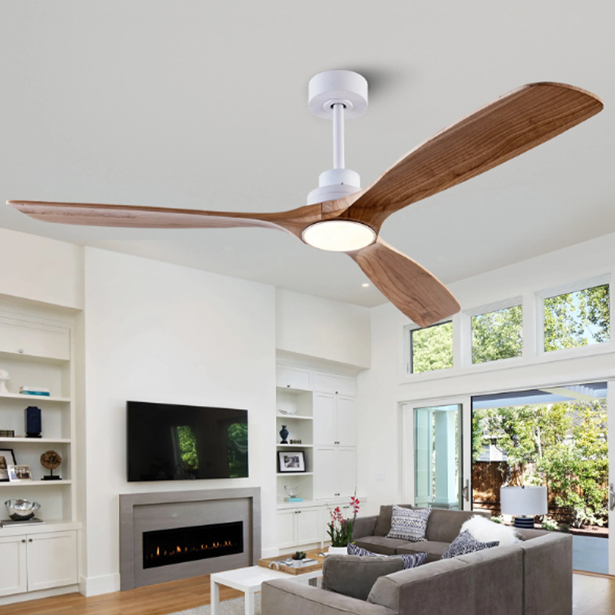42 52 60 Inch Solid Wood Ceiling Fan with Light Remote Control Quiet 85-265V DC Motor Fan Vintage Industrial Living Room Bedroom