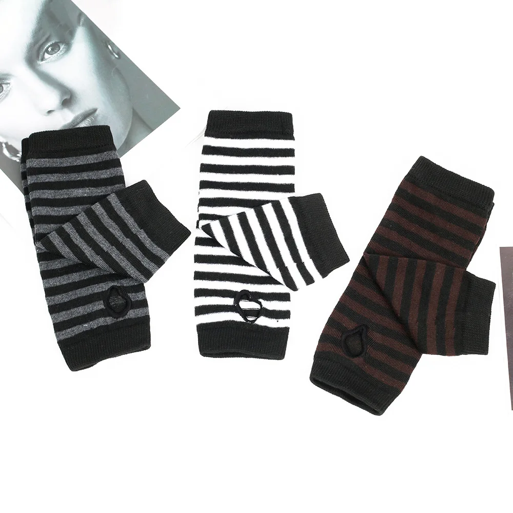 Rayé manches courtes dame enfants automne printemps Cosplay Punk tricot chauffe-bras élastique doux Preppy Halloween gants sans doigts