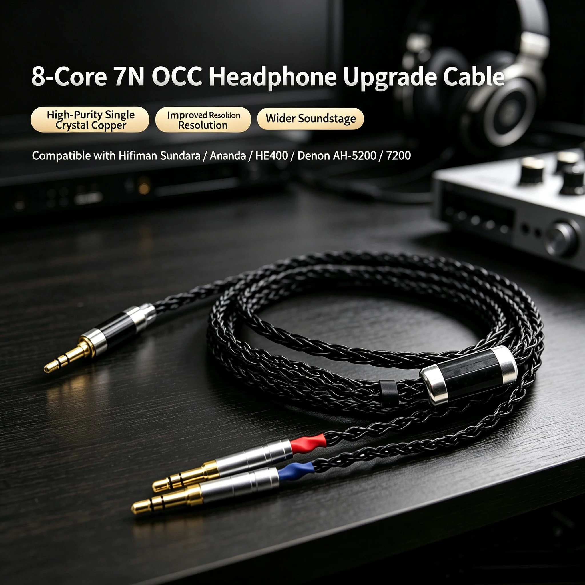 Black Jelly Taiwan 7N Litz OCC Headphone Replace Upgrade Cable for Hifiman Sundara Ananda HE6se HE400 Denon AH-5200 7200