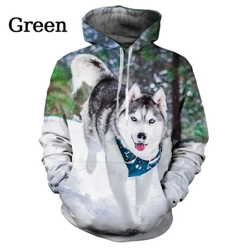 Hoodie pola Husky lucu mode kasual lengan panjang anjing lucu 3D kaus cetak pria anak-anak Streetwear pullover ukuran besar