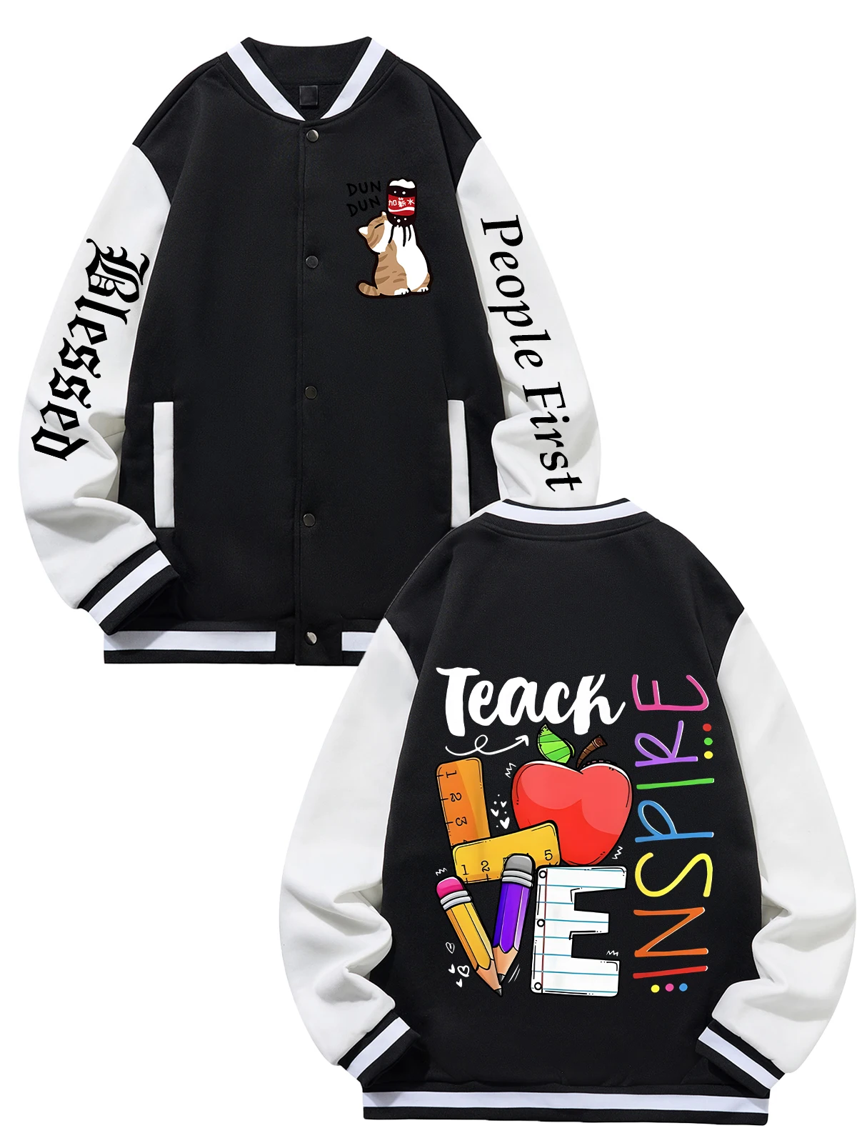 

Черная, синяя, зеленая куртка с двусторонним принтом, свободная бейсбольная куртка унисекс большого размера XS-XXL, уличное пальто, теплая флисовая мягкая куртка