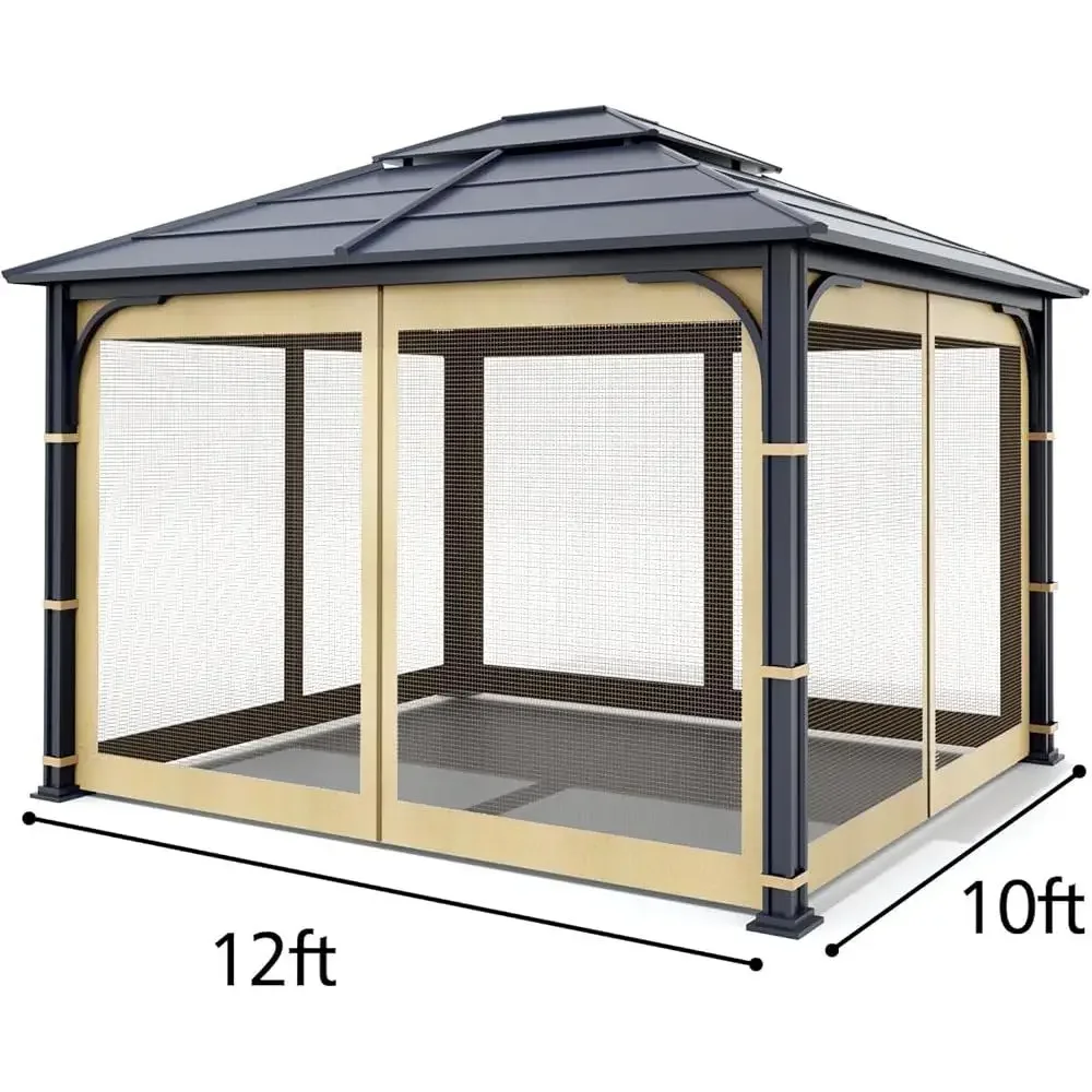 Universal Replacement Mosquito Netting Outdoor Gazebo Canopy 4-Panel Screen Walls with Zipper Durable Weather Resistant Insect