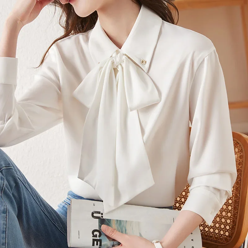 Fashion Long Sleeve Lace-up Women Shirt Turn Down Collar Chiffon Shirt Blouse Women Tops Camisas Blusas Camisas De Mujer M498