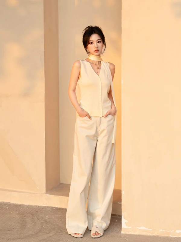 

Джинсы SerioLudere Lazy Egg White в стиле ретро с высокой талией, свободные, прямые, широкие, в пол, женские, весенние, из плотного денима