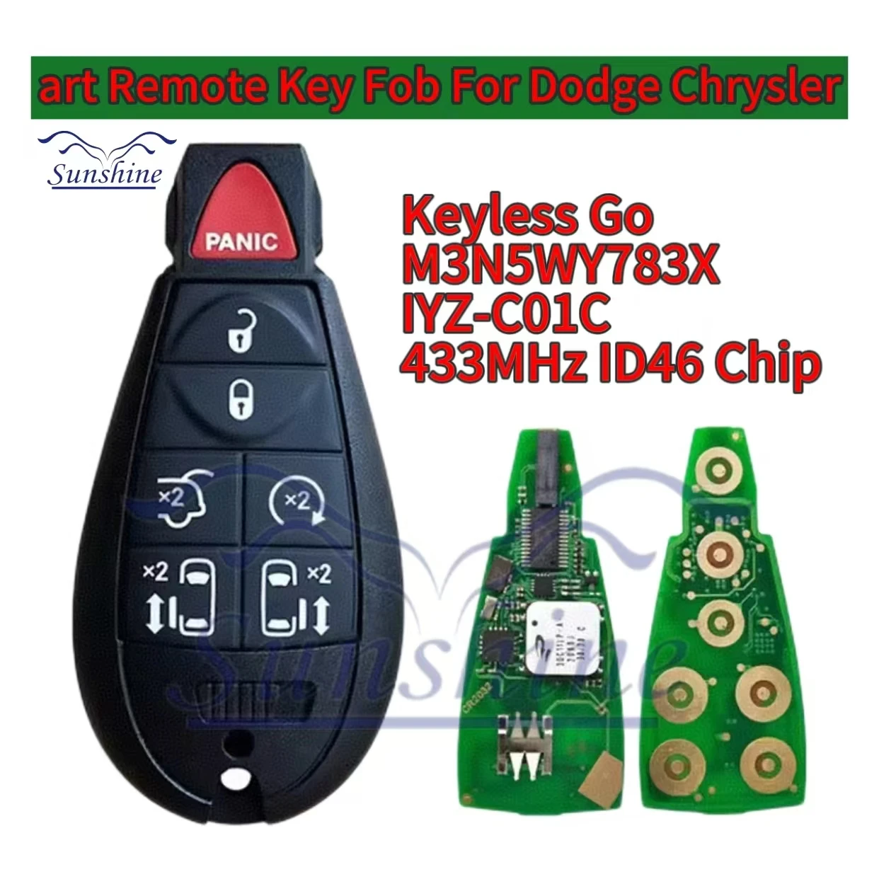 

Sunshine Car Remote Control Key For Chrysler Town & Country Jeep Dodge M3N5WY783X/IYZ-C01C ID46 Chip 433MHz Keyless Card