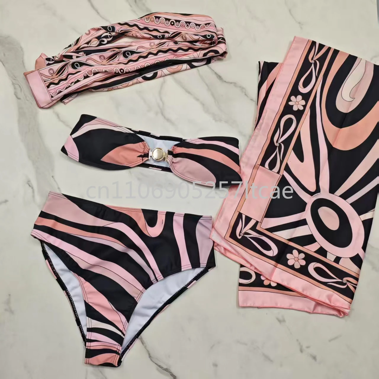 

Fashion Brand Strapless Swimsuits Letter Signature Logo Scarf Bikini Sets Luxury Design Sexy Headband Swimwear