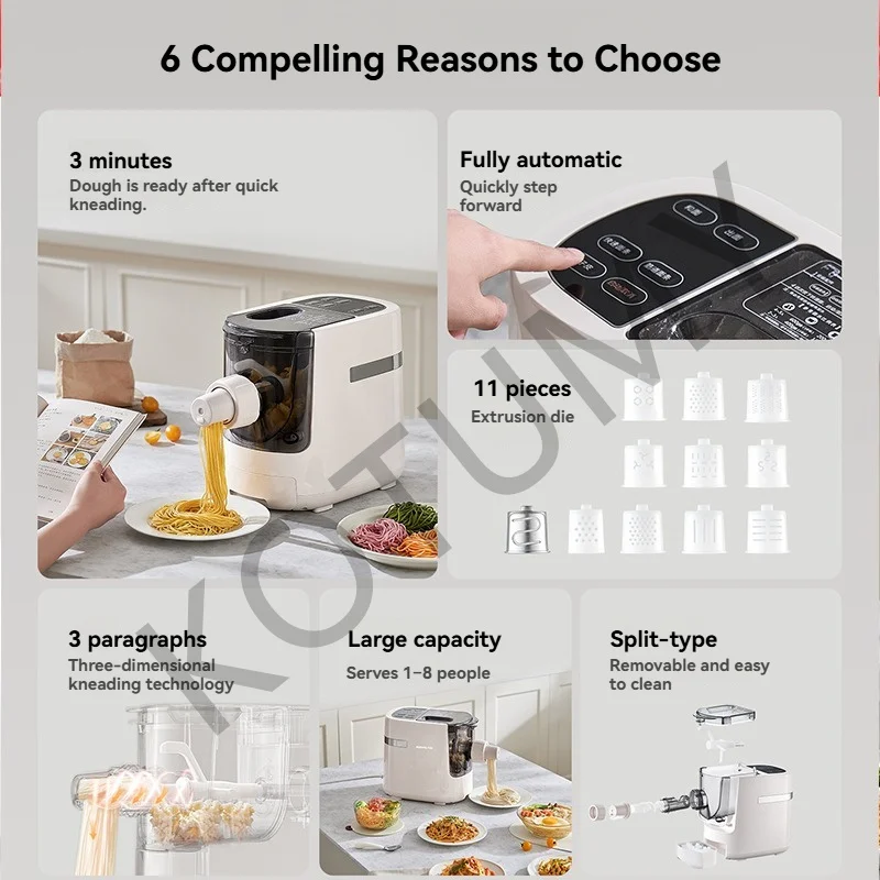 Automatic Pasta Maker Household Pasta Noodle Maker Dumpling Intelligent Noodle Making Machine Electric Dough Mixer 11 Molds