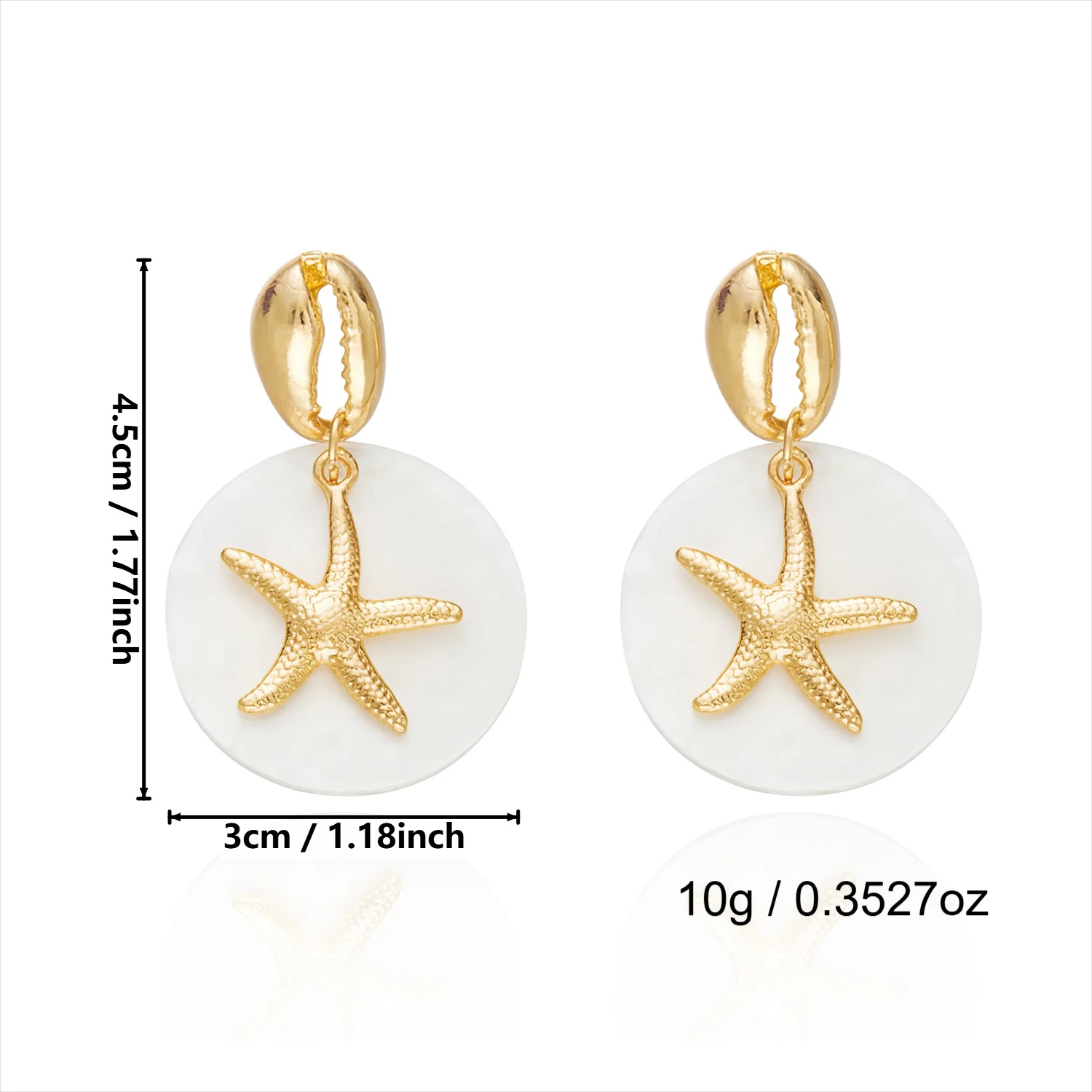 Exquisite weiße runde Muschel-Quasten-Ohrringe für Damen – Sommerlicher Ozean-Stil mit Seestern und Jakobsmuschel – Ästhetischer Partyschmuck – Detail 7