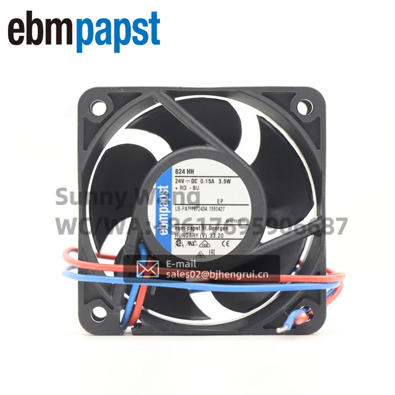 ebmpapst 624HH 24V DC 3.5W 8200RPM 60*60*25mm Ball Bearing Inverter Cabinet Axial Cooling Fan