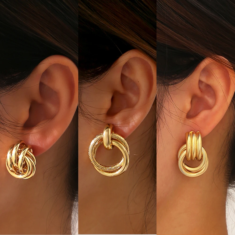 Vintage Twist Round Earrings Set for Women 2023 Boho Metal Gold Color Dangle Earrings Geometric Fashion Jewelry Trendy