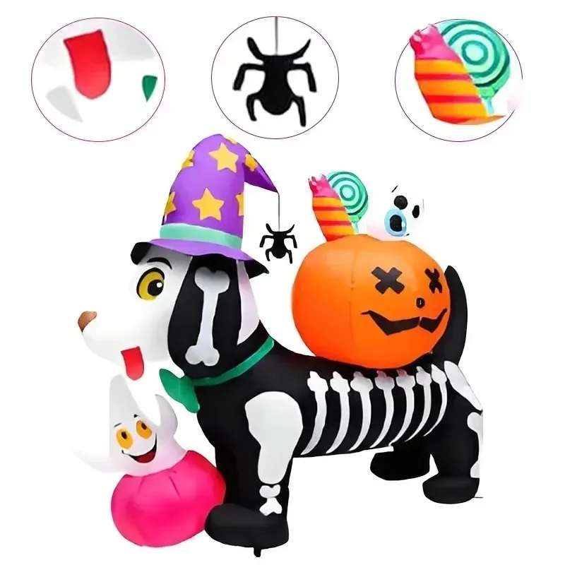 5ft halloween feriado iluminação esqueleto cão com decorações de abóbora led light up explodir modelo pátio gramado fora decoração