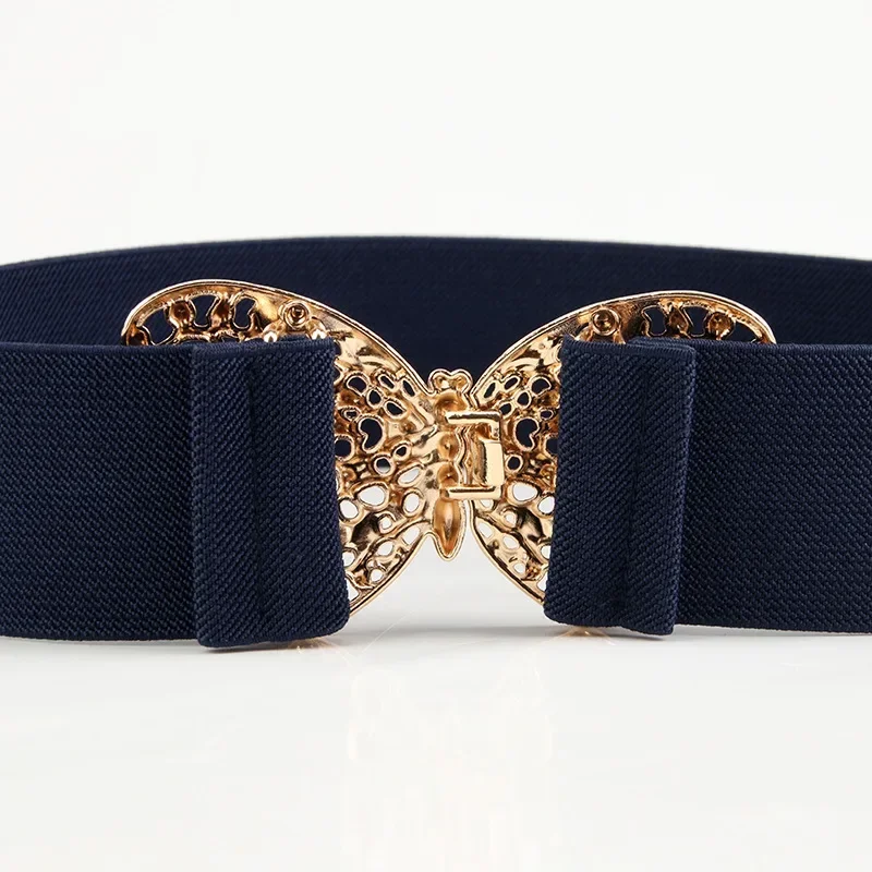 Vlinder Gesp Stretch Riem Luxe Verstelbare Jeans Jurk Tailleband Elastische Tailleband Vrouwen Mode Brede Holle Glanzende Riemen