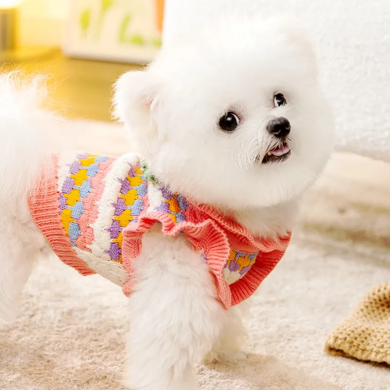 Winter Dog Sweater Flower Print Dog Pullovers Fashion Puppy Clothes Cute Soft Cat Knitted Sweater Warm Pet Costumes Dog Clothes