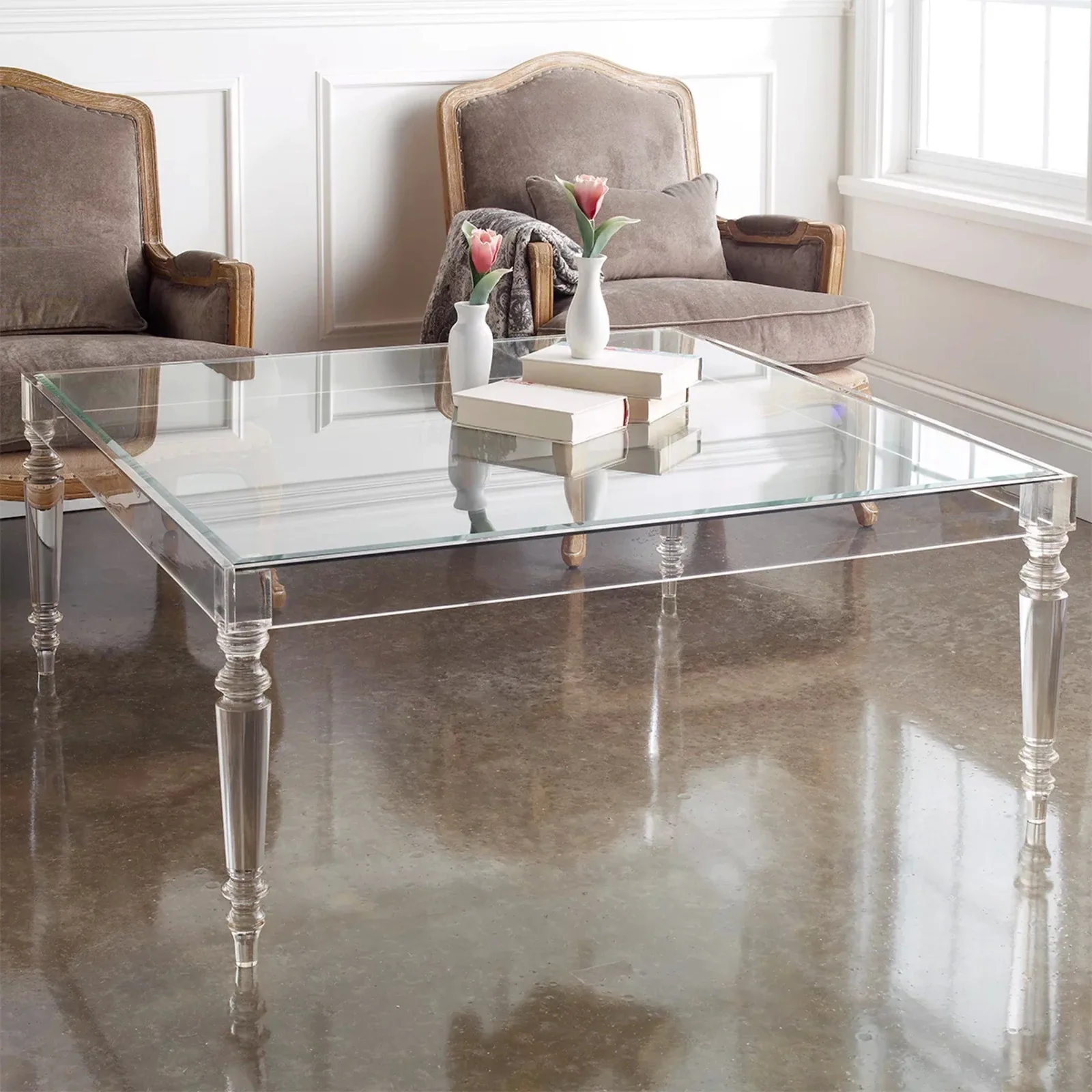 

ins modern acrylic coffee table hotel home living room transparent coffee glass side table simple square side table