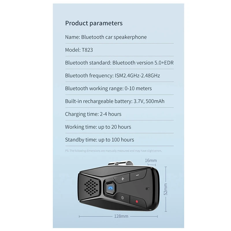 Bluetooth Car Kit Handsfree Speakerphone Wireless With Microphone Bluetooth 5.0 Automatic Shut Down And Auto Connect