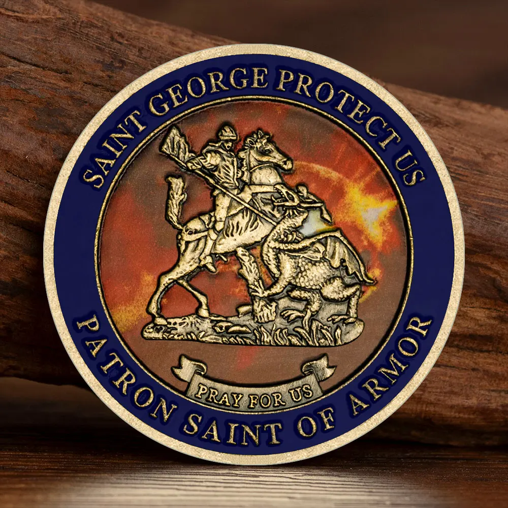 Saint George Protect Us Patron Saint of Armor S.W.A.T. Souvenir Coin Bronze Plated Commemorative Coins Collectibles Gift