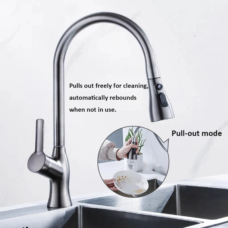 Mermaid Design Pull-Out Kitchen Faucet Splash-Proof Swivel Sink Hot/Cold Faucet Copper & Alloy Optional for Kitchen Sink