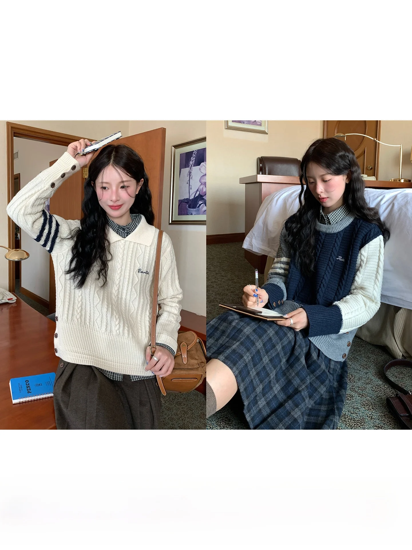 

Корейский свитер с витым узором и цветовыми блоками, женский зимний вязаный топ с длинными рукавами, полосатая кофта на пуговицах, повседневный стиль