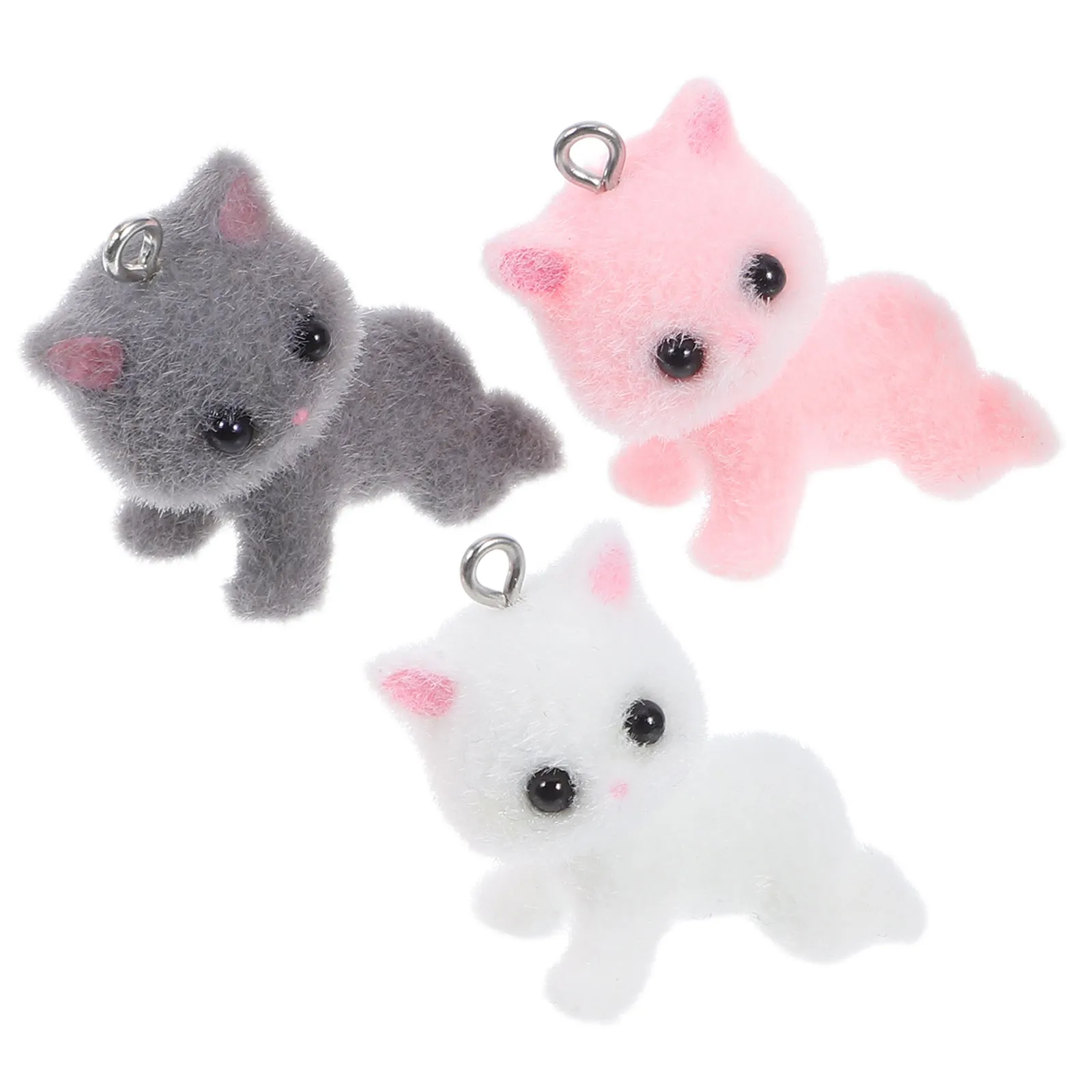3Pcs Resin Cat Charms Miniature 3D Kitten Pendant Flocked Texture Cute Animal Dangle Charm for Jewelry Making Crafting Car