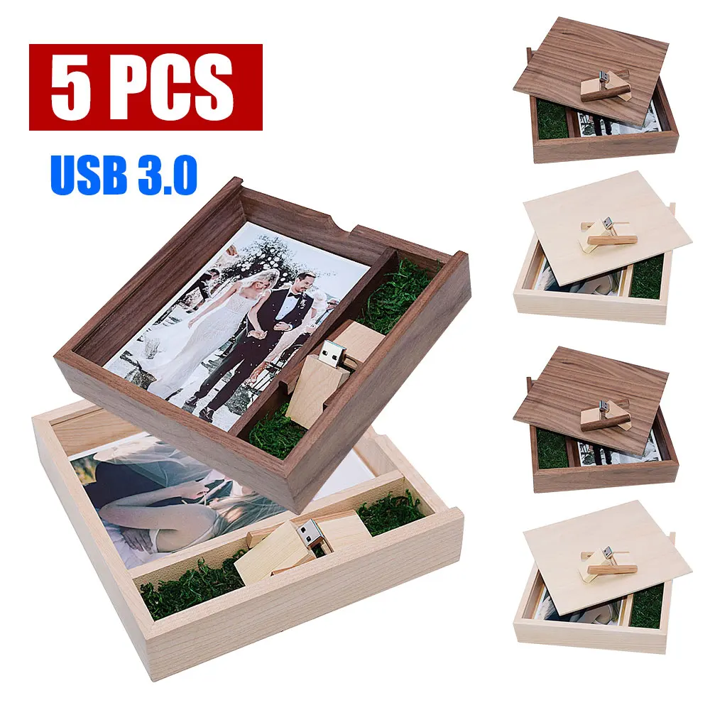 Imagem -03 - Maple Madeira Photo Album Box Pen Drive Logotipo Personalizado Gratuito Usb Flash Drives Fotografia Stick Usb 3.0 128gb 170x170x35 mm Pcs por Lote