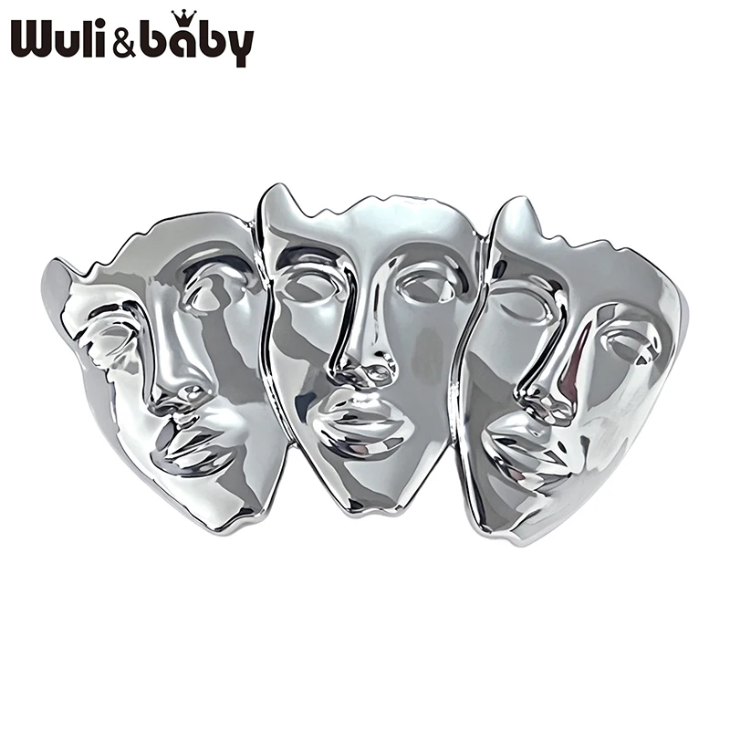 Wuli&baby Art Three Faces Brooches For Women Unisex 2-color Alloy Beautiful Face Figure Office Party Brooch Pins Gifts